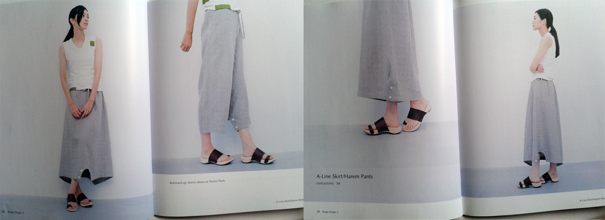 Wear this skirt unbuttoned, buttoned as sarouel pants, turn waistband and wear buttoned or undoe on the side.