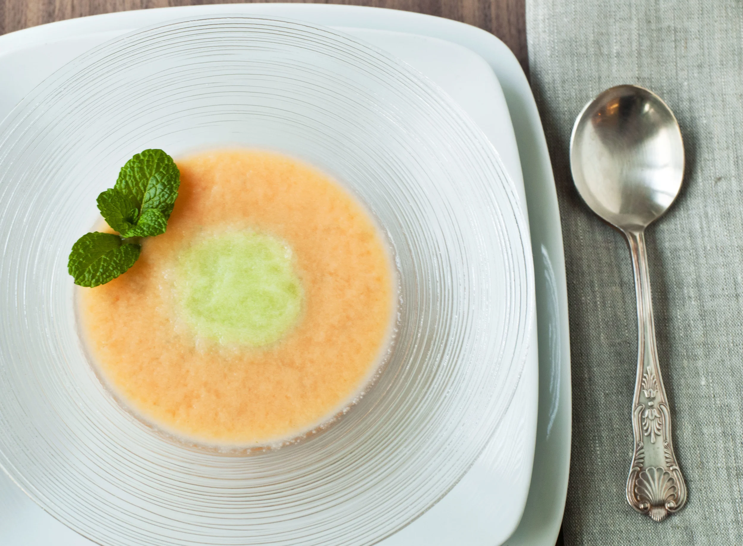 Honeydew Cantaloupe Summer Soup. Mint.