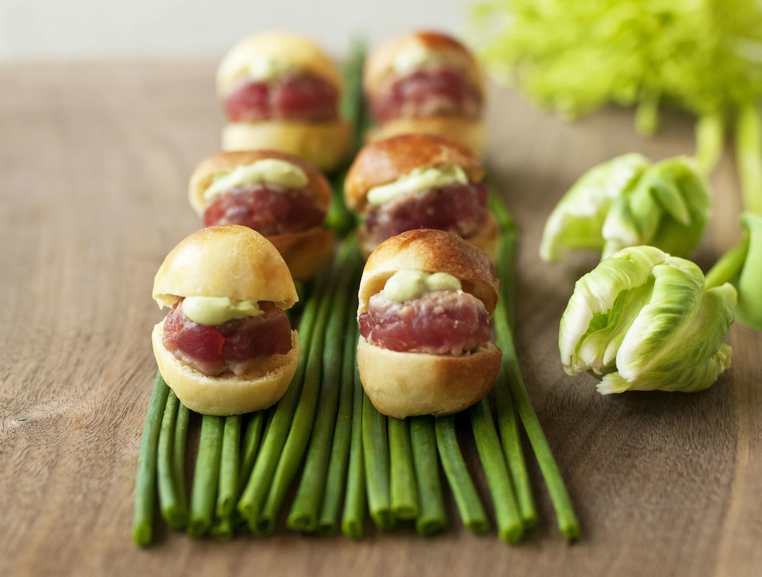 Tuna Burger. Wasabi Creme. Our Brioche