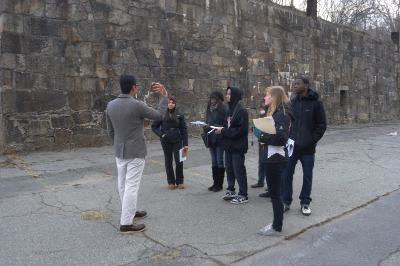 Mark Matel shows a group of students the site. Photo by Jess Tones.