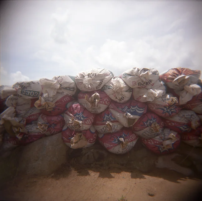 Sandbags at the edge of the Andaman Sea, Thailand. 2008.