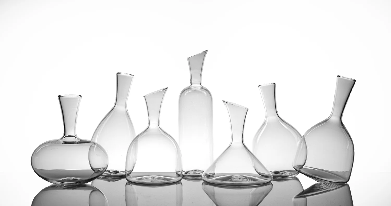 From the Left- Wide, Tall Tilt, Hemi, Caraffe, Beaker, Short TIlt, Wobble