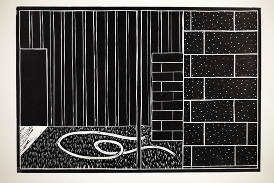 "Nebraska Window" Linocut Print 12" x 18" 2011