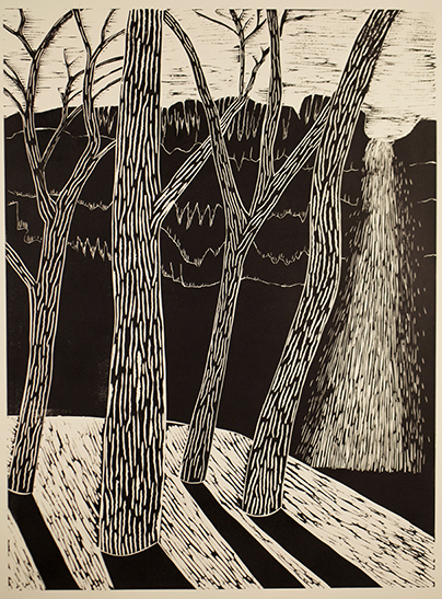  "Trees and Waterfall 2"  Linocut print  24"x 18"  2012 