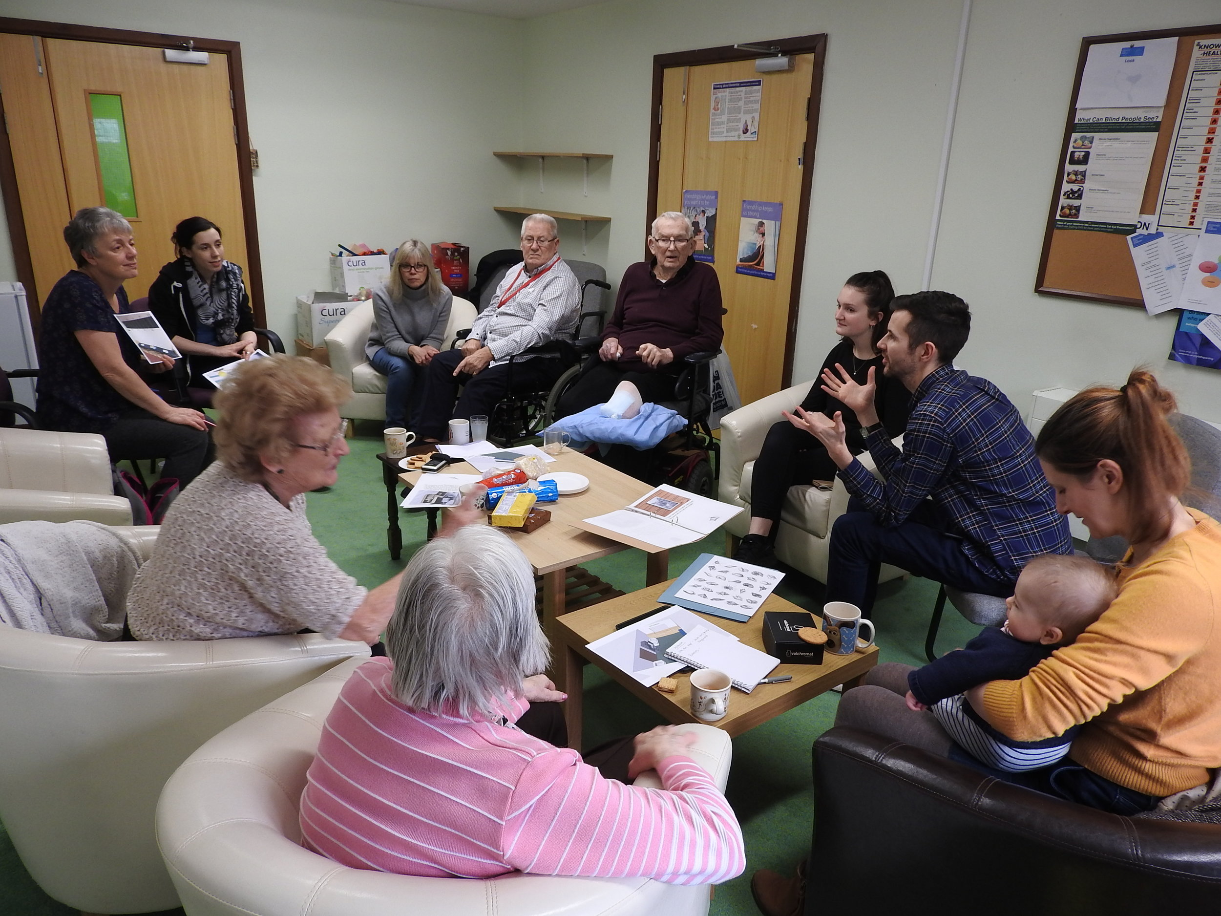 Us and the residents chatting in the soon to be 'Parlour of Wonder'