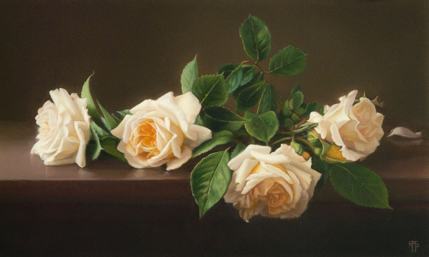  Apricot Roses, Oil on Linen, 33x55cm 