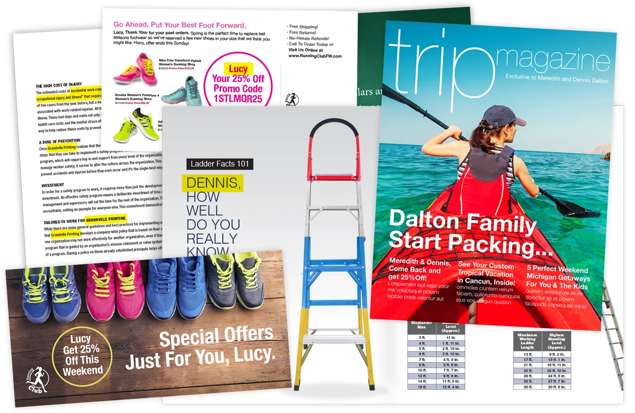 Every Piece Can Be Unique . Using your data, brand assets, etc. you can personalize your content directly to the recipient. This goes far beyond gimmick marketing to engage the reader in creative ways. Response rates and reader engagement increases nearly 10x using dynamic content.