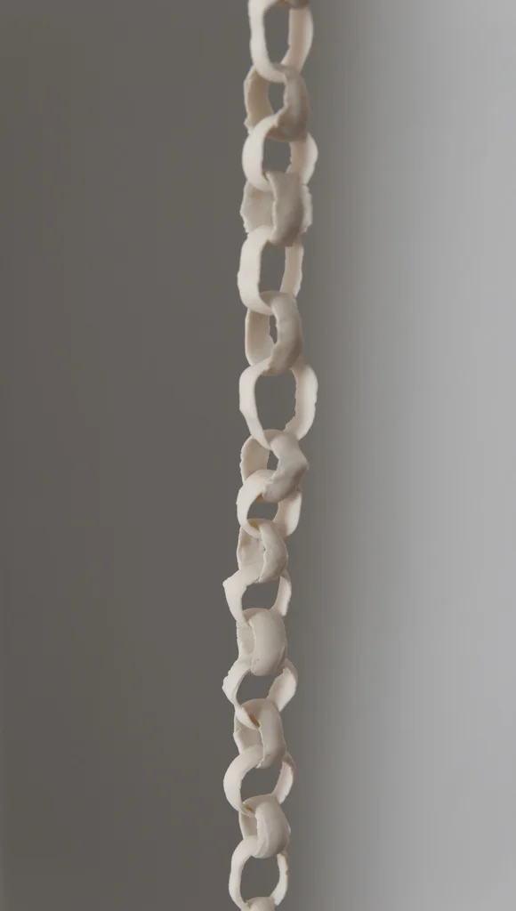 the accent of the lookout, the lookout's accent (detail) , 2012, porcelain chain, maple dowelling