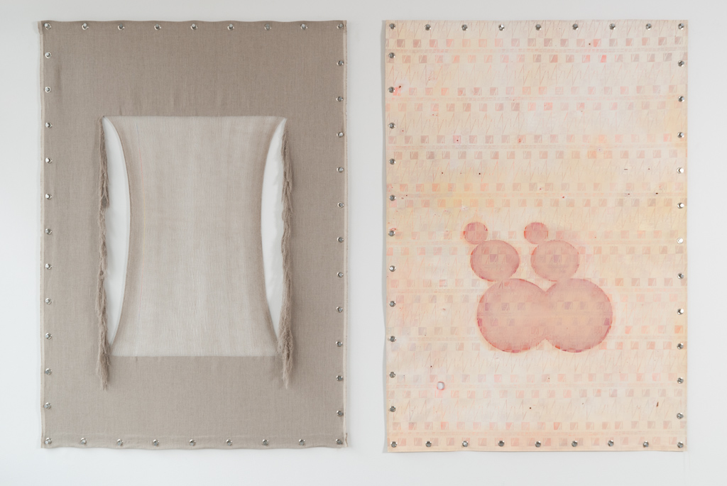  work, (Jack Bush) , 2012, 60” X 83” commercial painter's linen, weft partially removed and warp spranged, gesso, acrylic paint, grommets, hanging hardware work, (Varvara Stepanova) , 2012, 60” X 83” acrylic and water media on canvas, grommets, hanging hardware