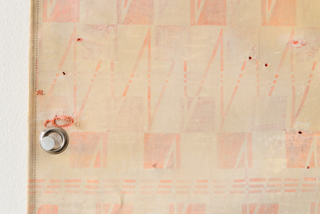work, (Varvara Stepanova) , 2012, 60” X 83” acrylic and water media on canvas, grommets, hanging hardware