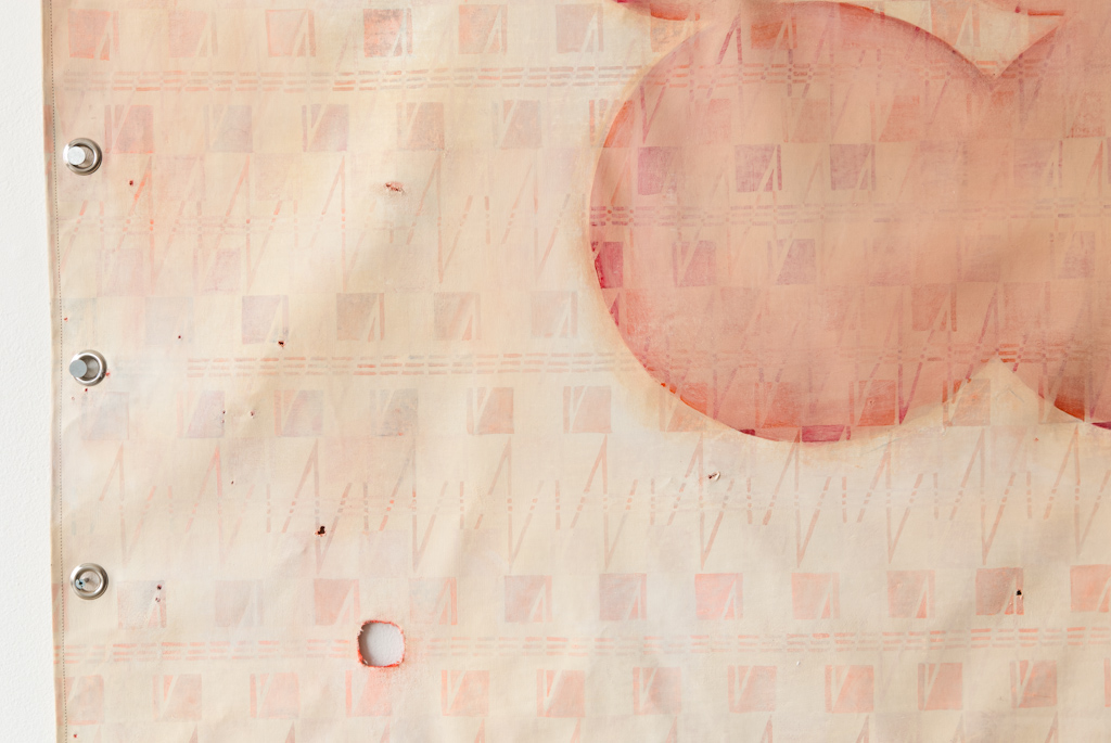 work, (Varvara Stepanova) , 2012, 60” X 83” acrylic and water media on canvas, grommets, hanging hardware