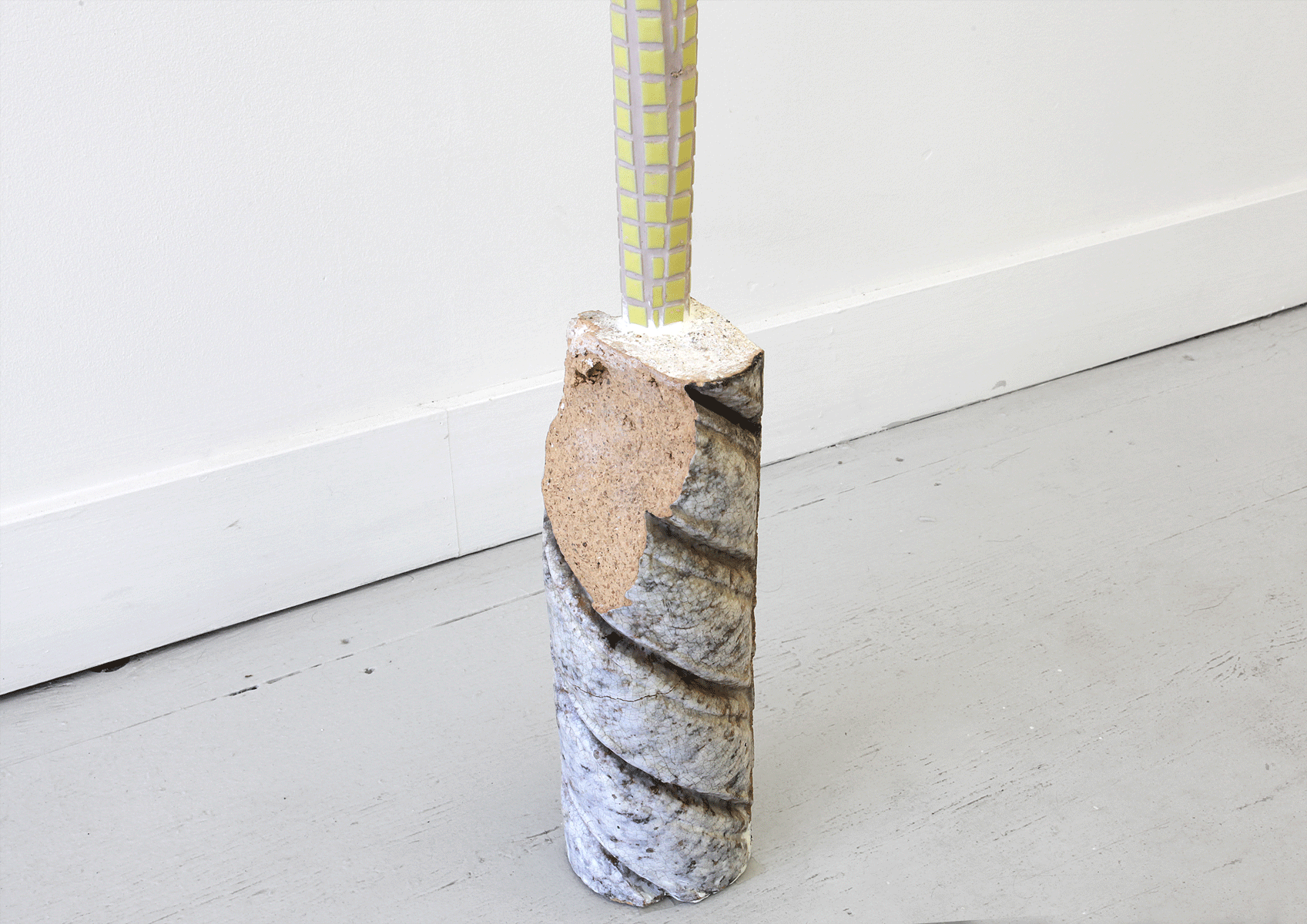 TEENS IN TIGHT JEANS , 2013 , Found objects, ceramic tile & wax, 67" x 8" x 4”