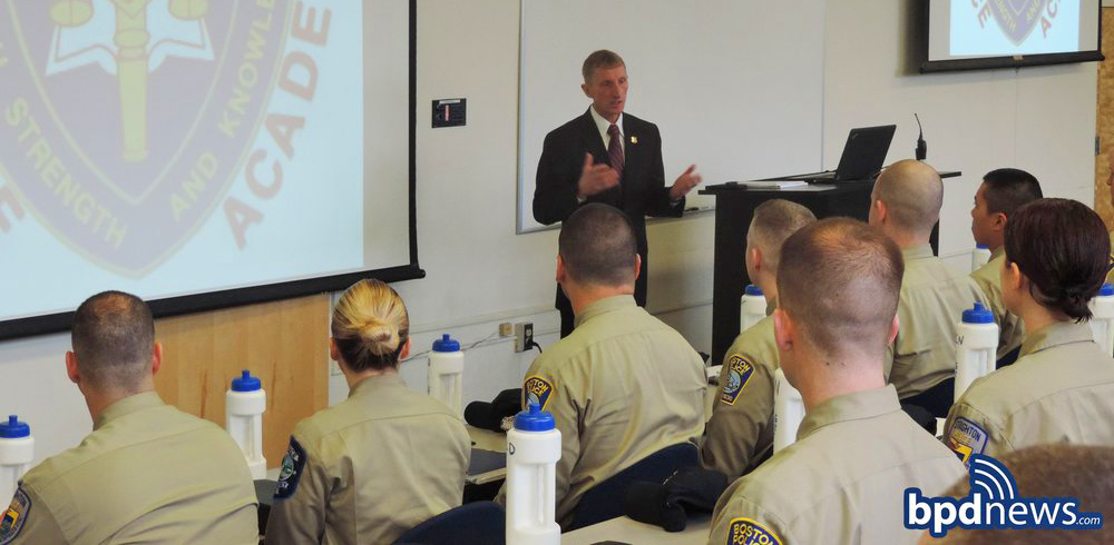 Commissioner Evans talks to Recruit Class 56-16
