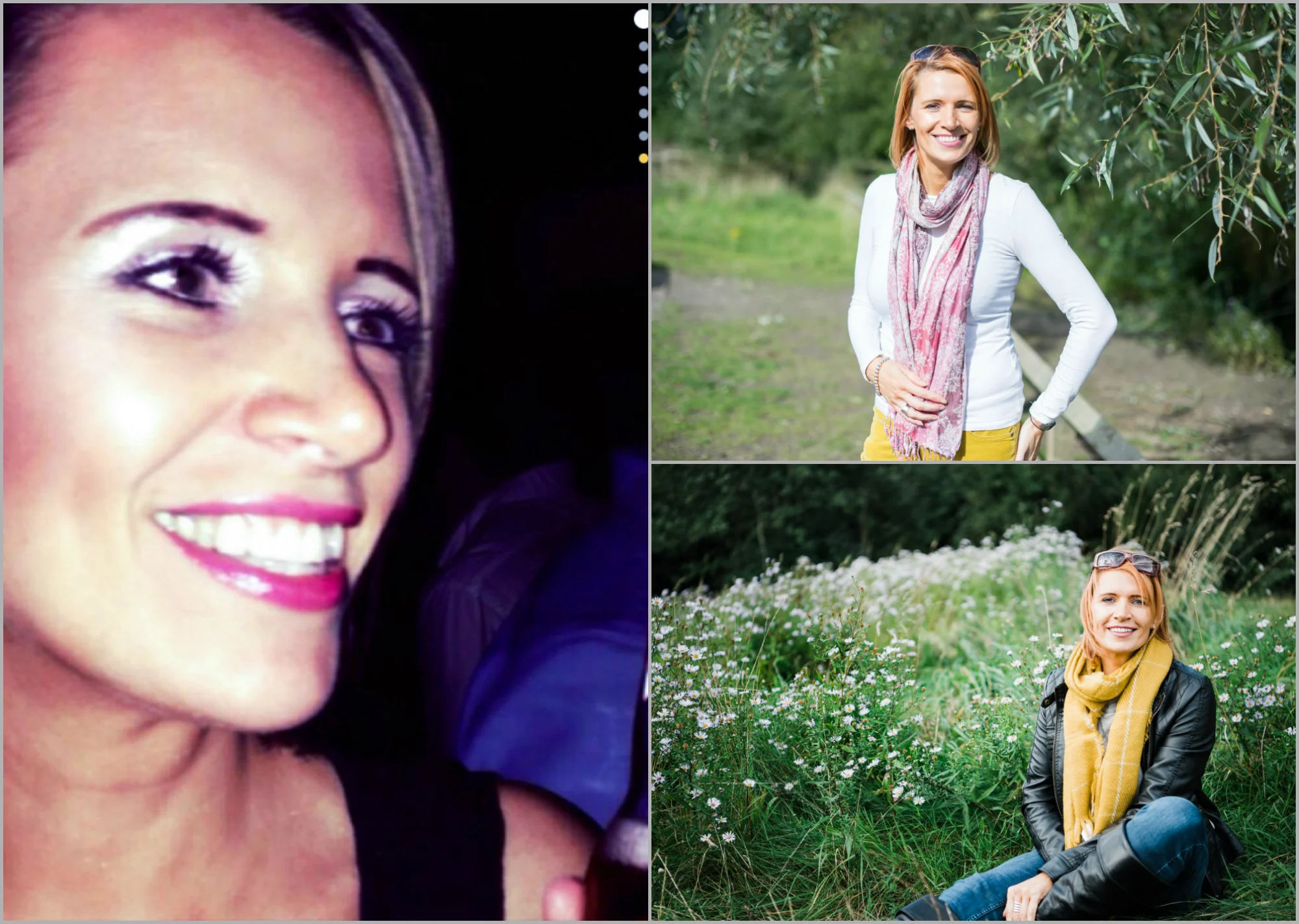 Left: Screen shot of Zoe’s profile photo before our shooting. Right: two of my favourite photos taken at Chorlton Waterpark. 