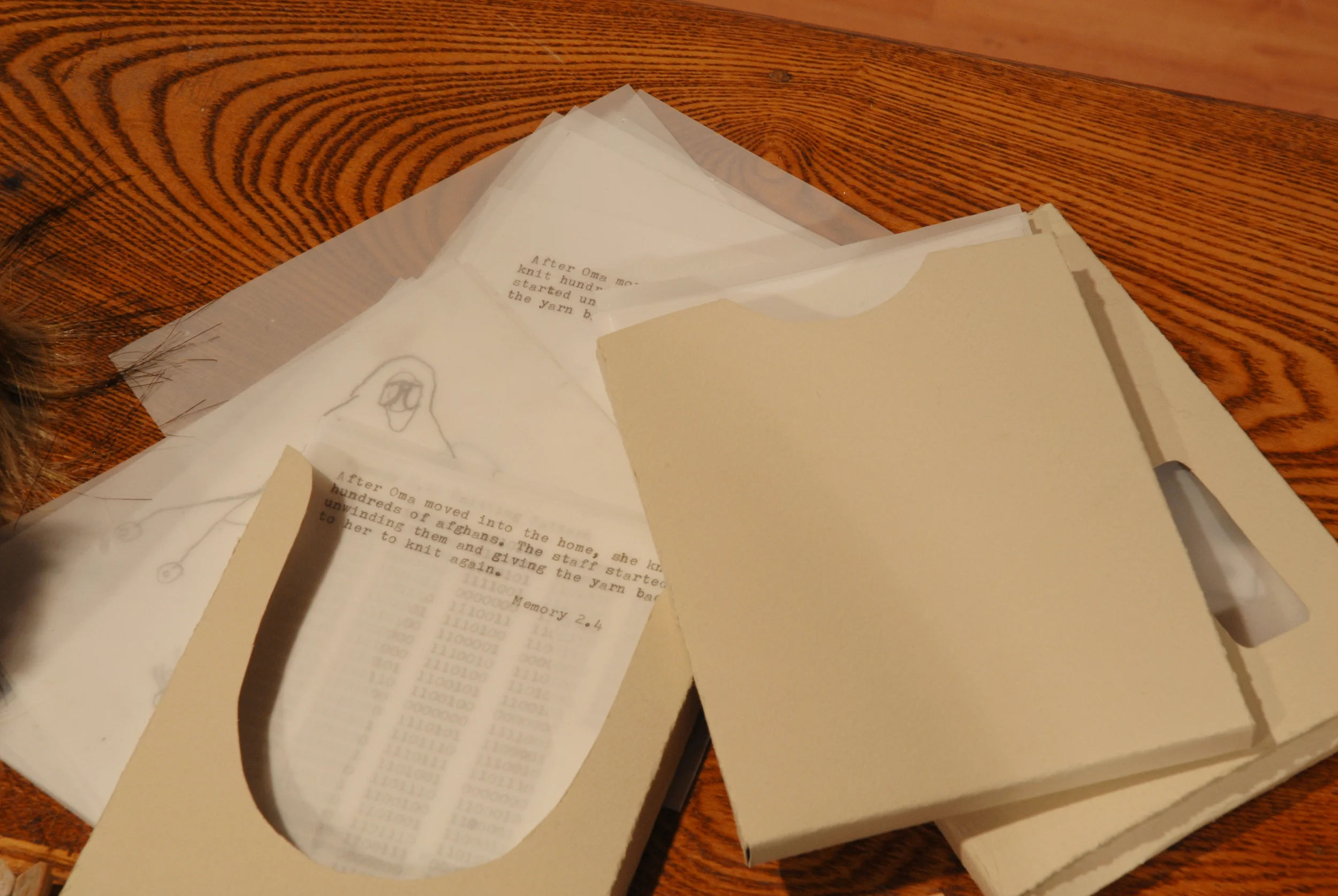  Oma  multi-media installation  2010  "The inspiration for this work was a bit of trivia about the French Revolution. &nbsp;In the summer before beginning my undergraduate thesis, I learned that knitting was used at this time to pass on messages, as 