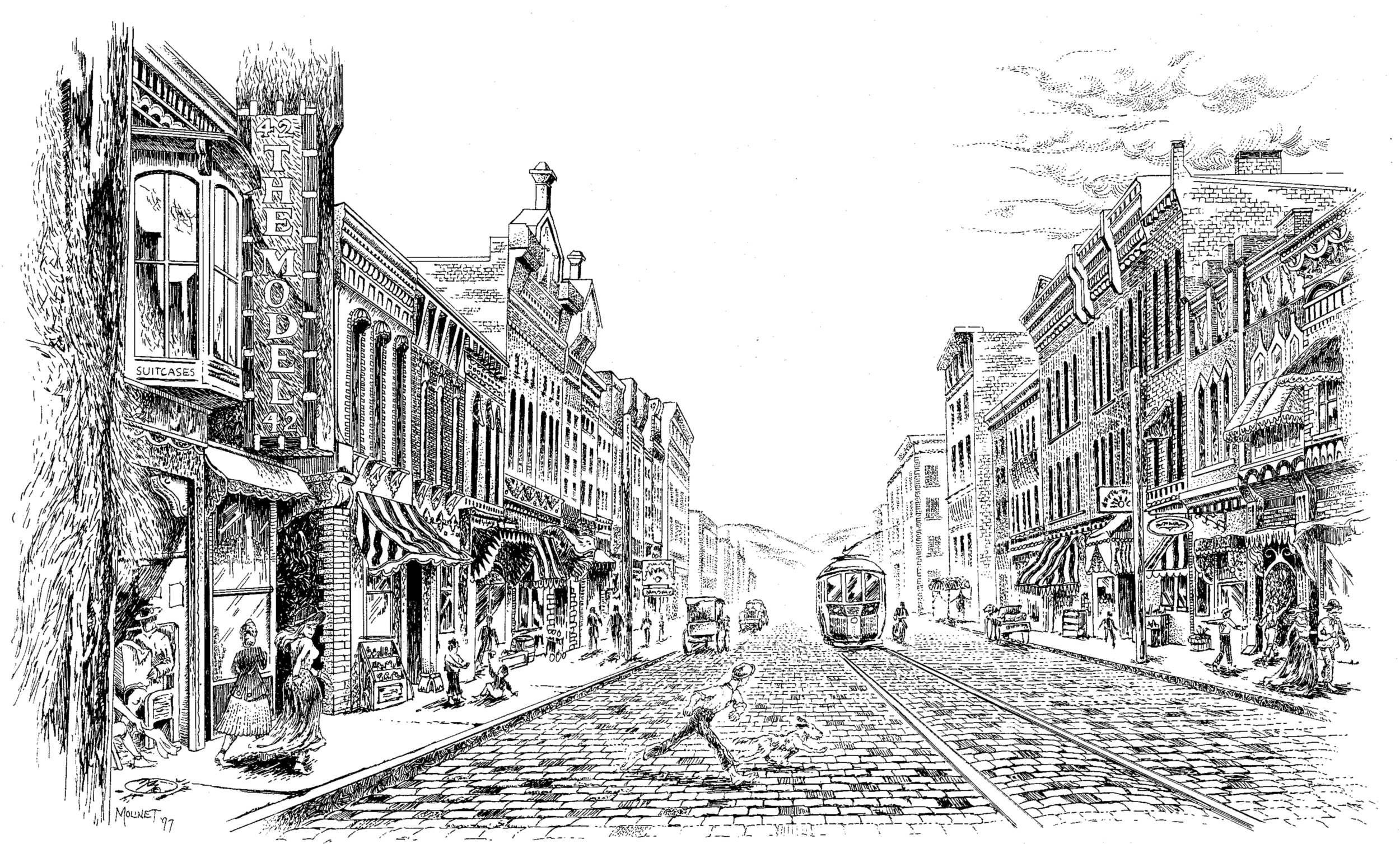 Turn of the century (the one before this one) Market Street in Corning, New York.