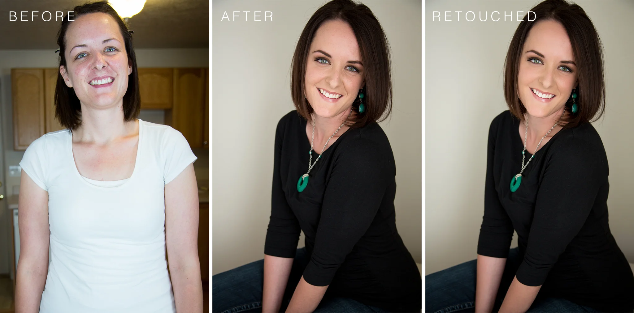 Most of the transformation happened with her hair and makeup styling. Of course, lighting and posing certainly helped, but you can see that Photoshop did very little.