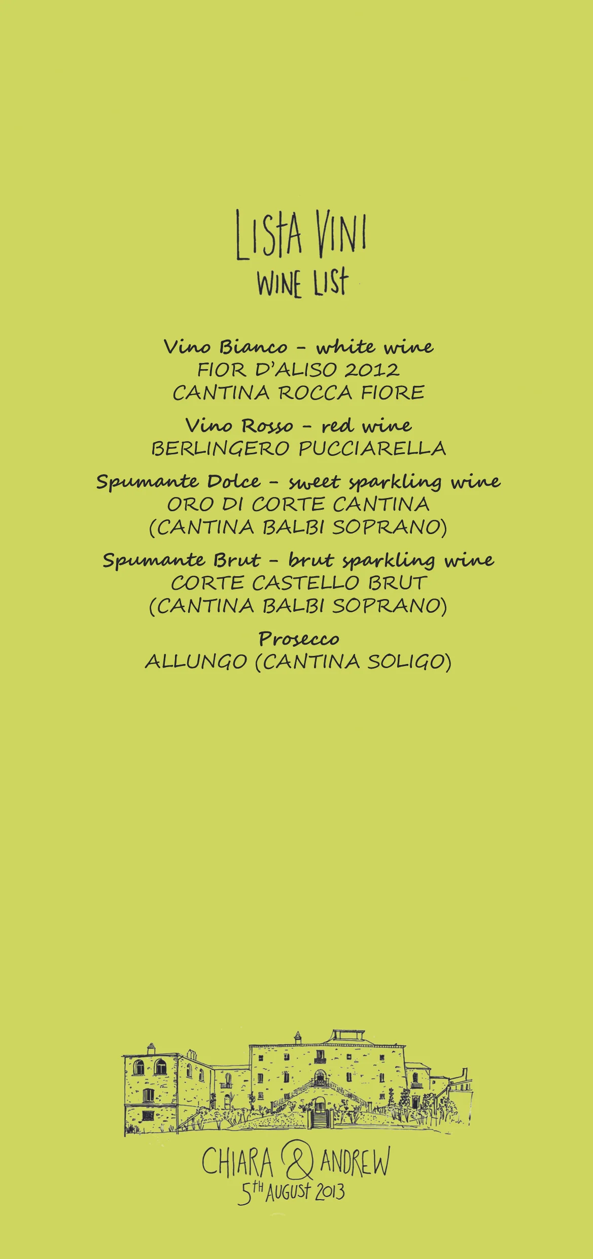 Andrew & Chiara menu back