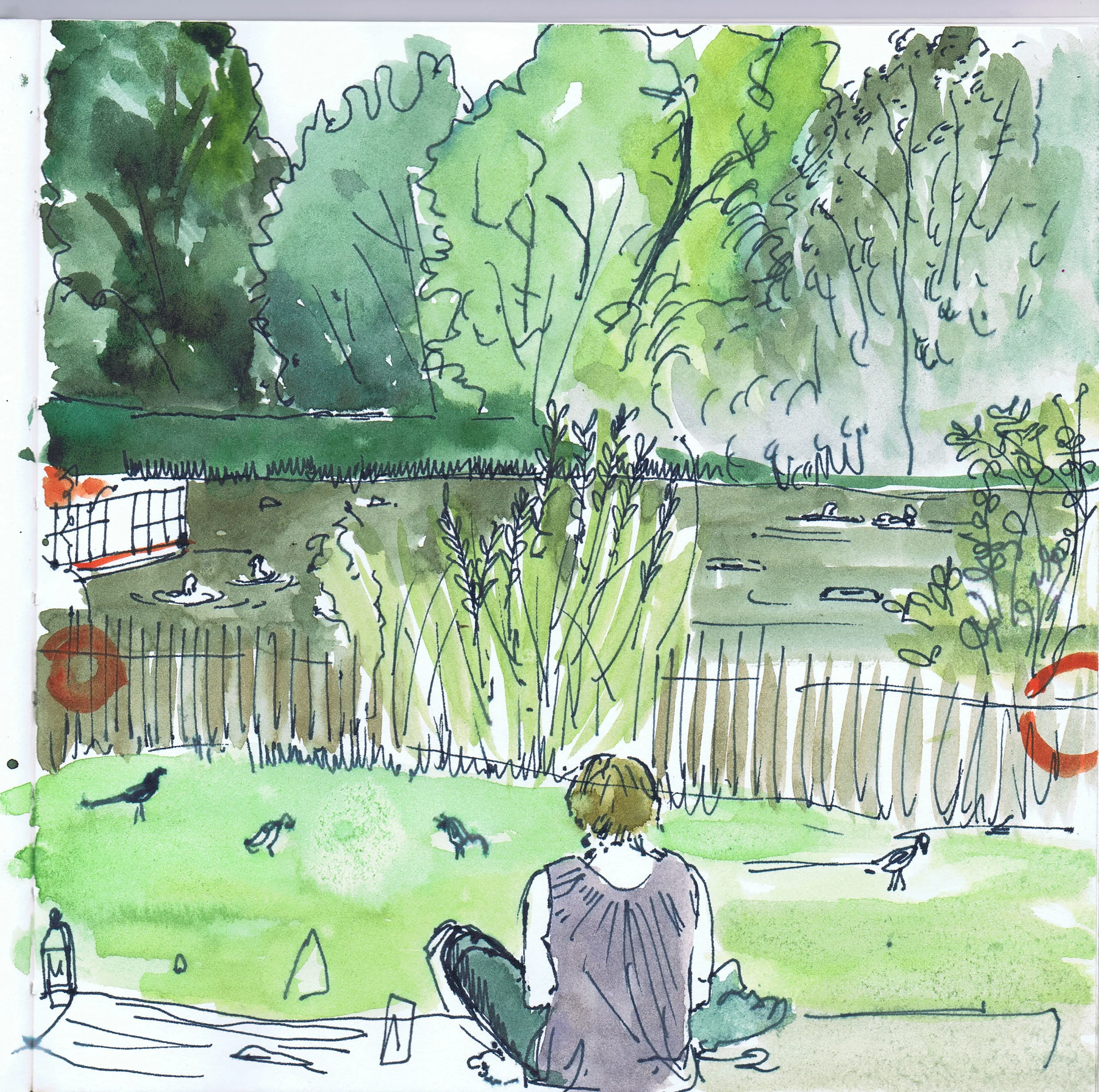 Bloomers sketching at the ponds