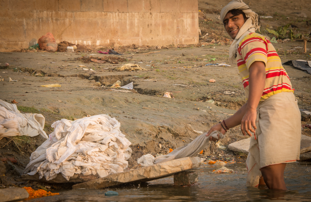 Man washing clothes in ganges