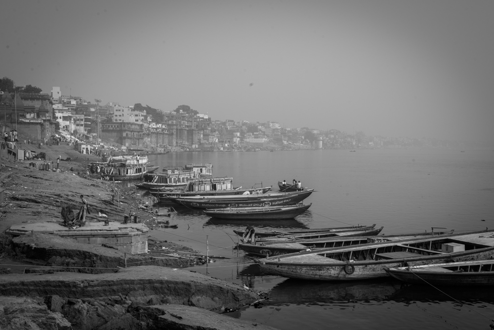 Black and white image of Varanasi