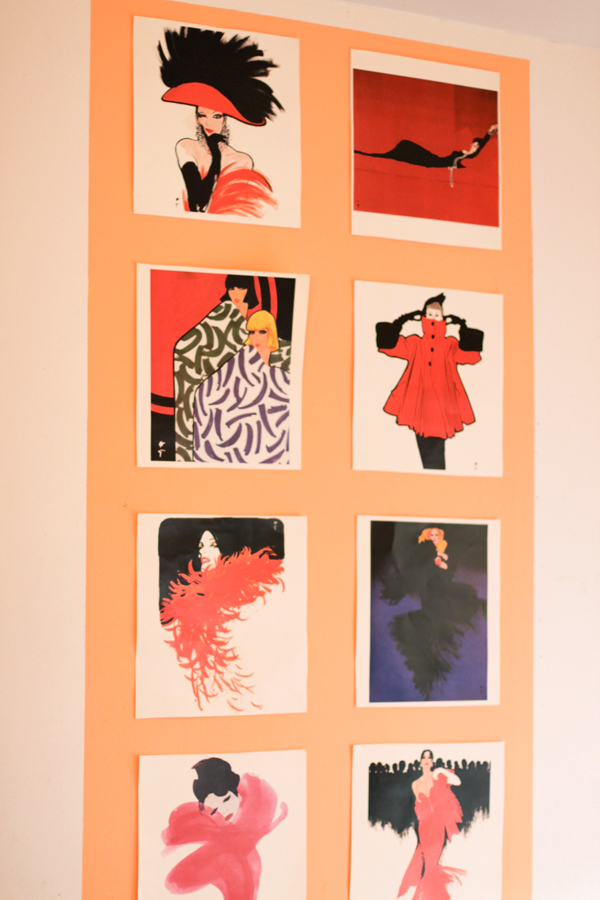 These are from a fashion illustration calendar (by René Gruau) I had a long time ago, when the year was up, I couldn't bear parting with the images, so I pulled them out and put them on my wall!