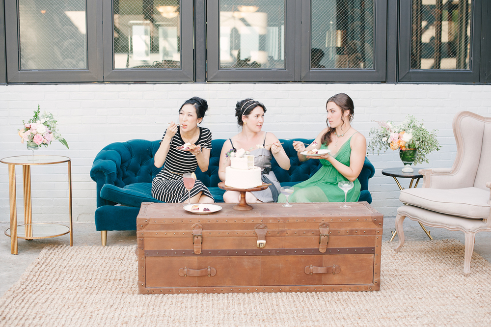 Insider secret: yep, that's me, and I'm with Patricia (stripes) who did all the stationary for the shoot, and Lindsay Rae (green) who did all the flowers for the shoot!&nbsp;