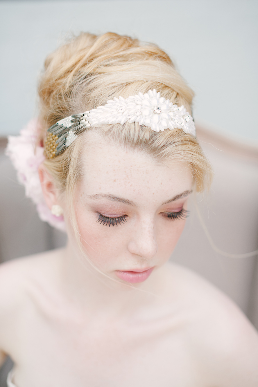 pearl gold silver beaded headpiece hushed commotion