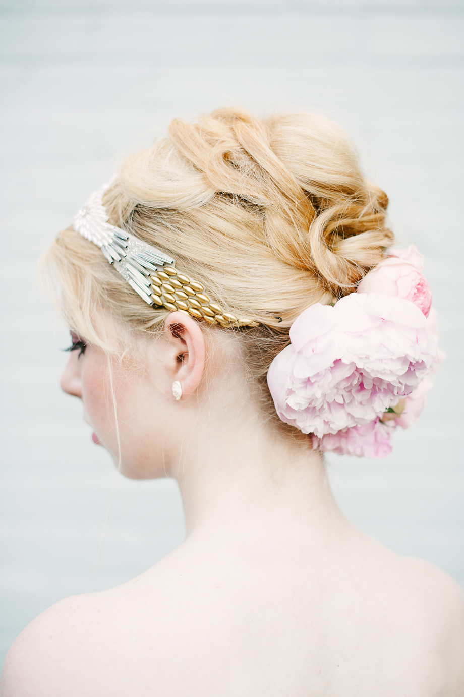 pearl gold silver beaded headpiece peonies hushed commotion