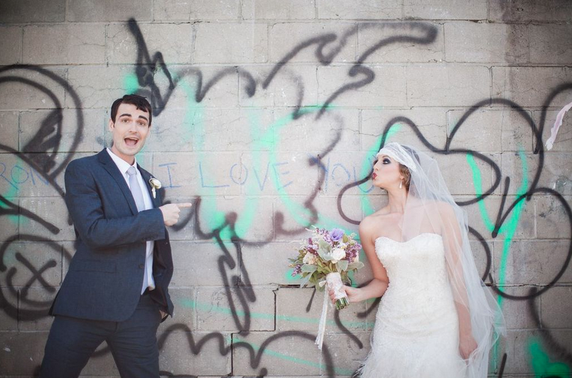 brooklyn graffiti wedding lace tulle veil hushed commotion