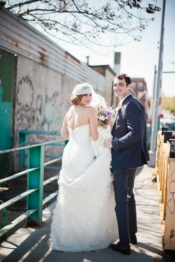 brooklyn wedding long tulle veil hushed commotion