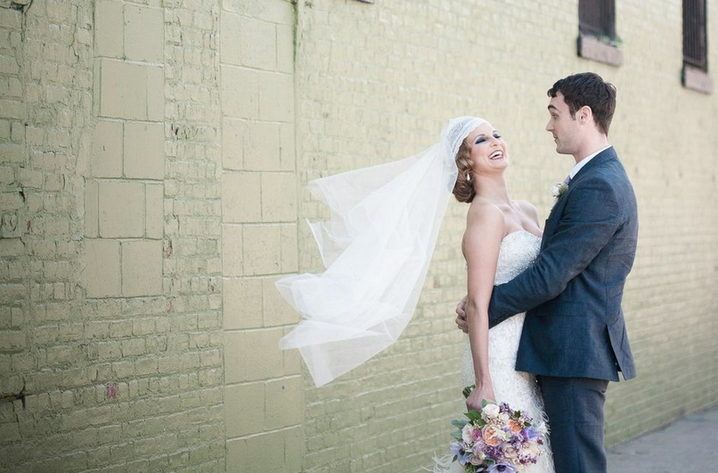 brooklyn wedding long tulle veil hushed commotion
