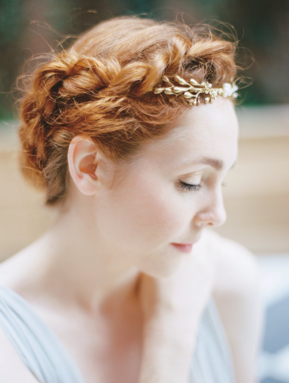 grecian wreath hair piece gold hushed commotion brooklyn braid