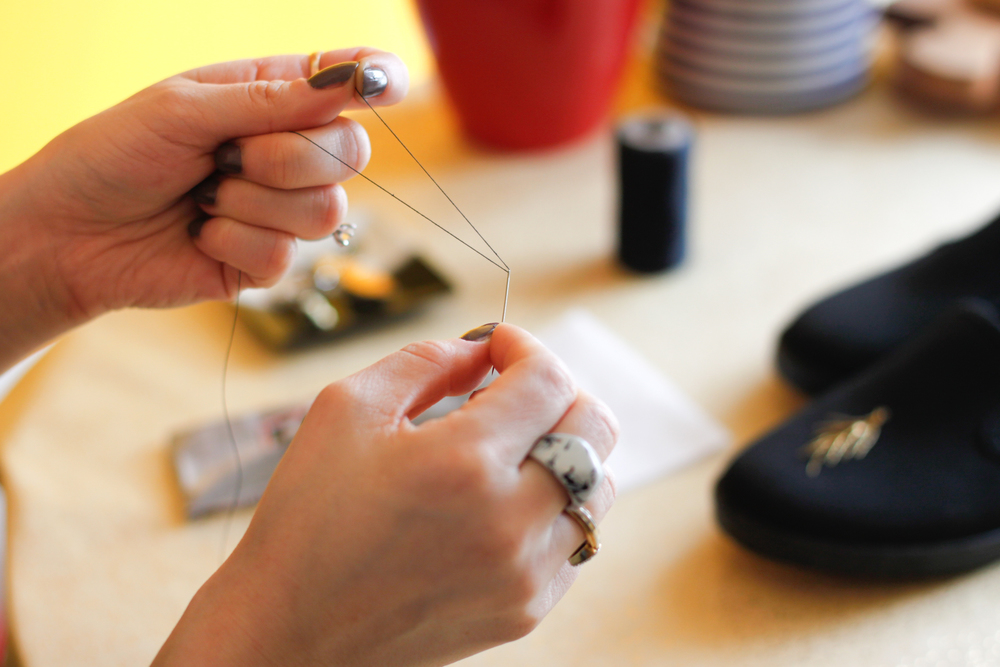 DIY sneakers needle threading