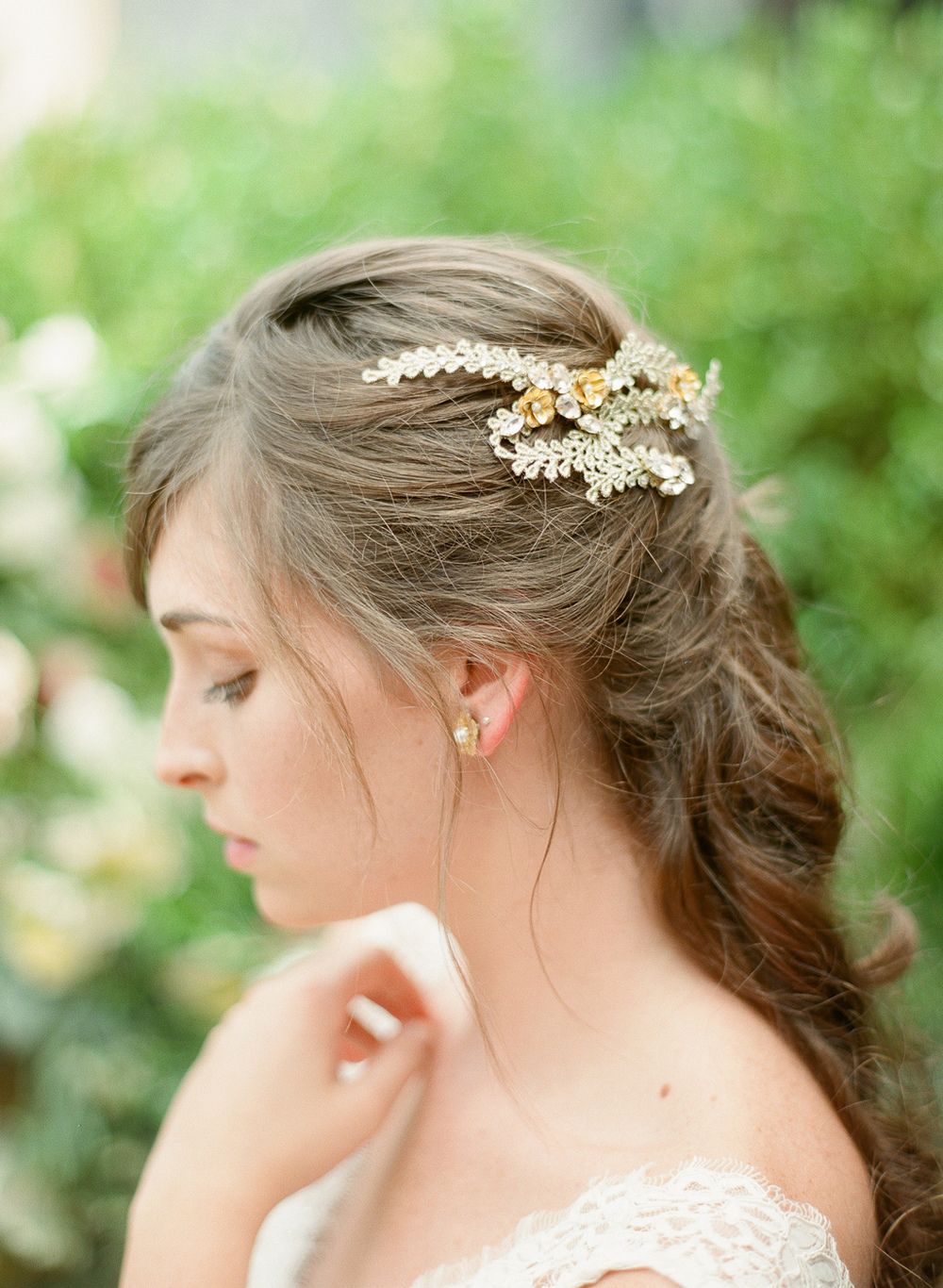 gold vine hair comb with flowers hushed commmotion