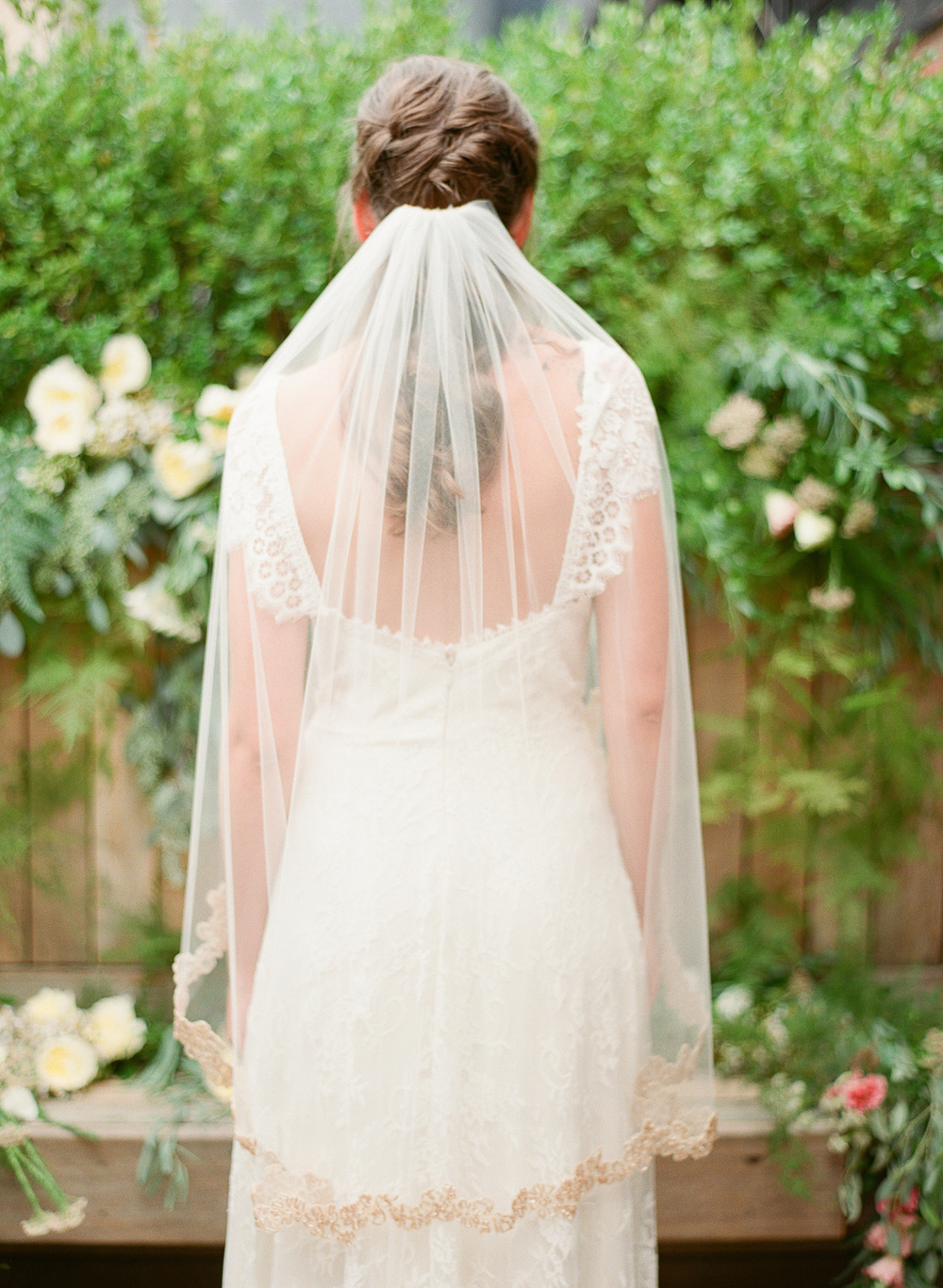 rose gold beaded veil back detail by hushed commotion