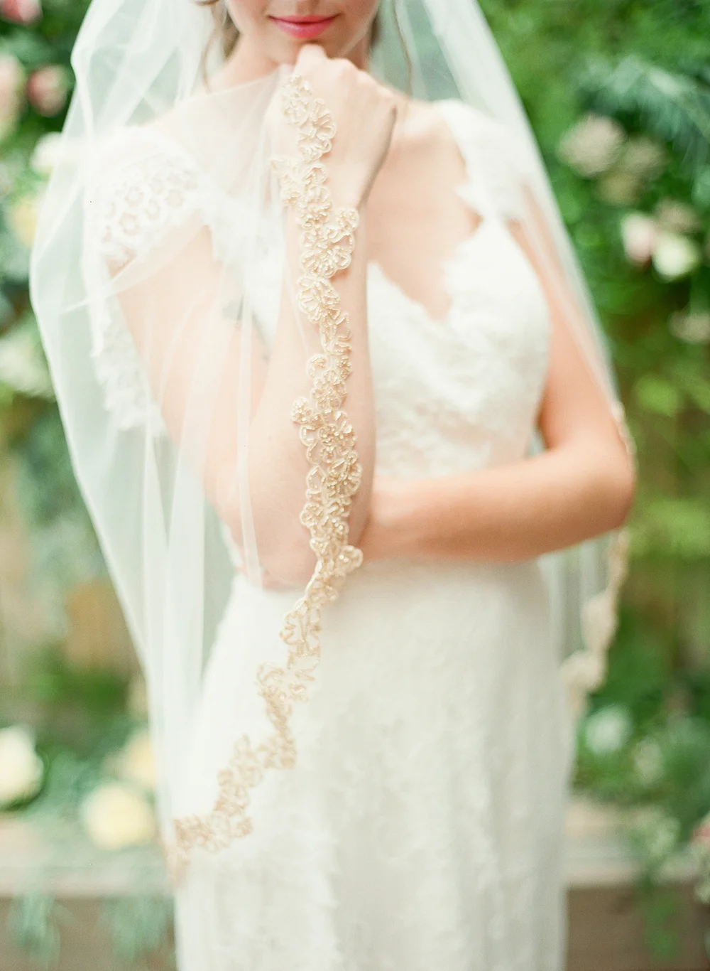 rose gold beaded veil detail by hushed commotion