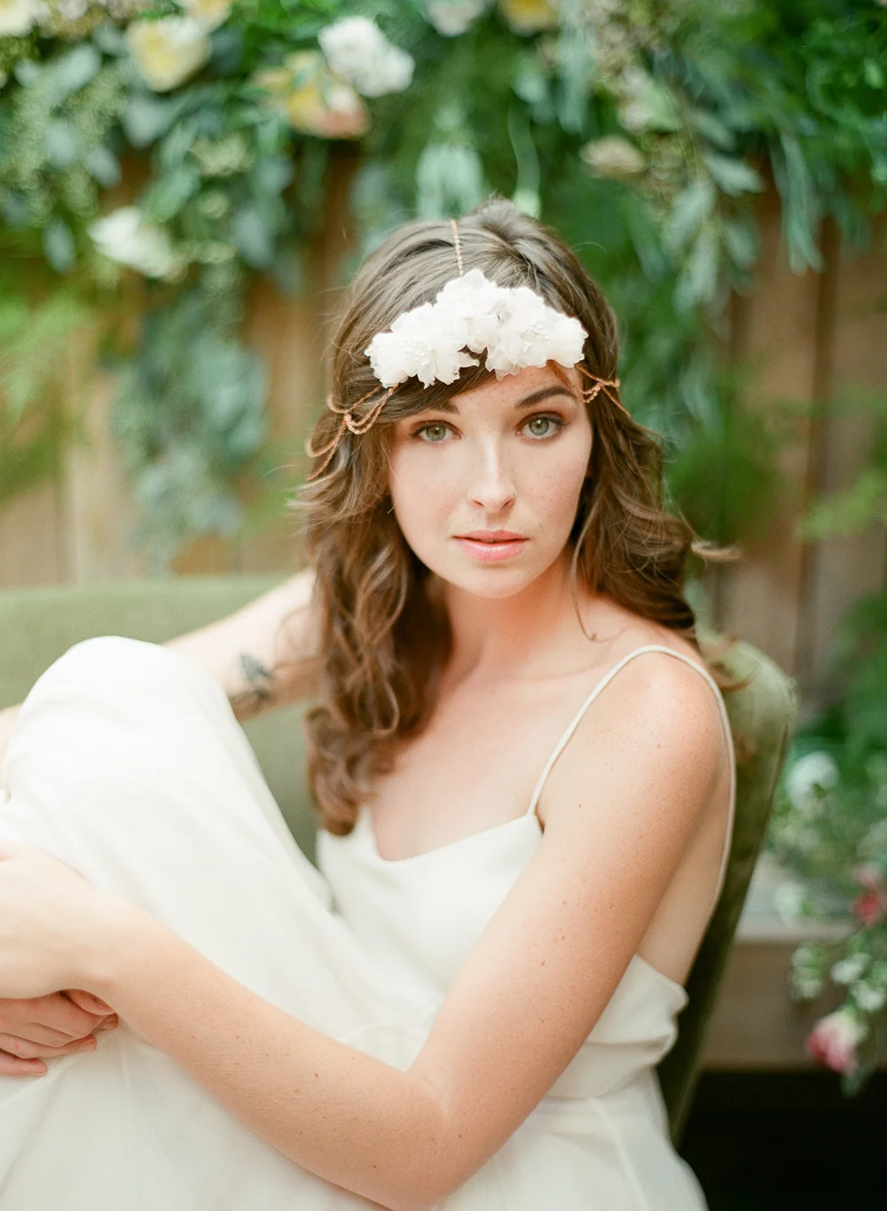 bohemian hair chain with silk flowers by hushed commotion