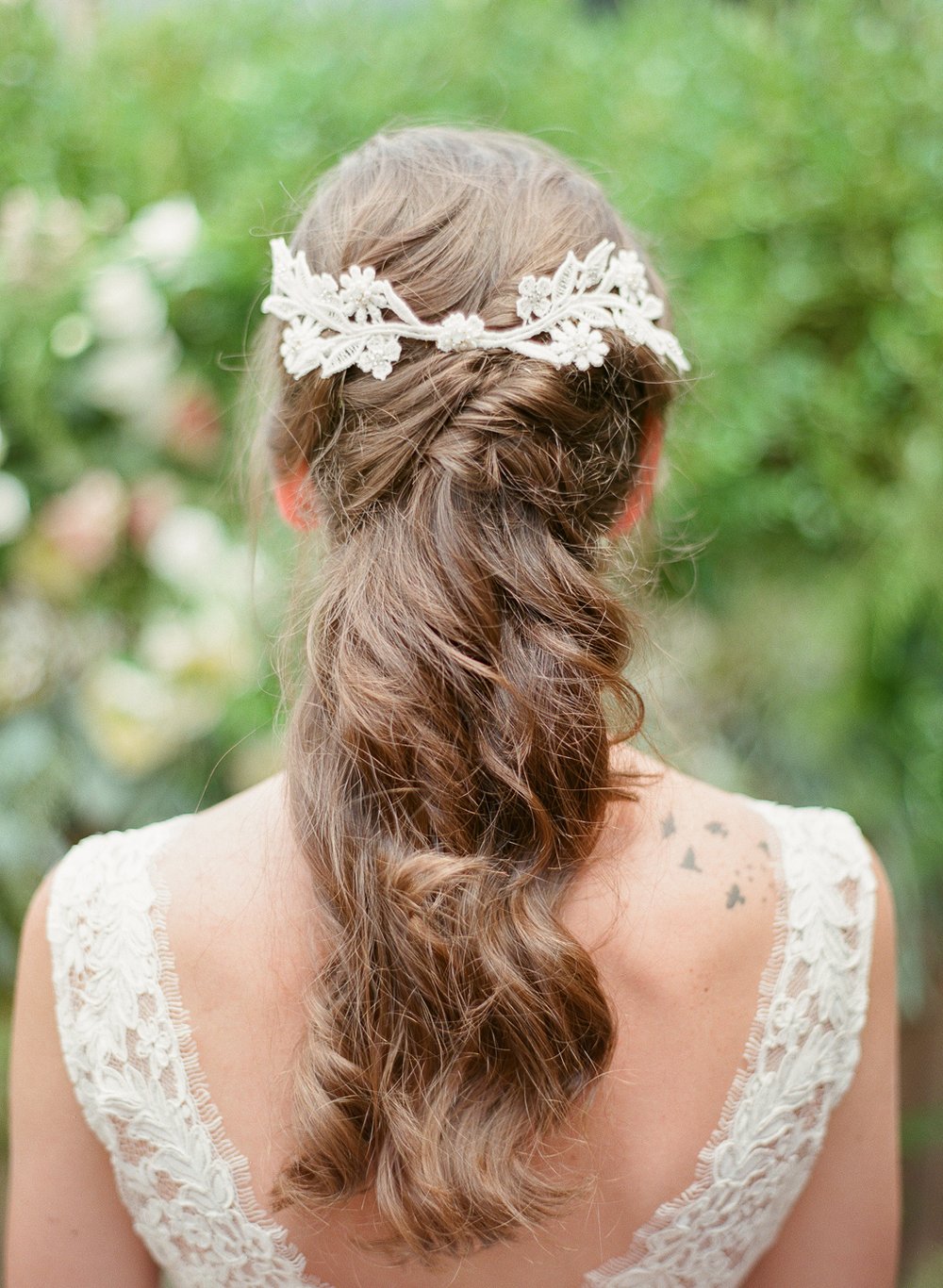 ivory embroidery head piece opal pearl crystal back detail by hushed commotion