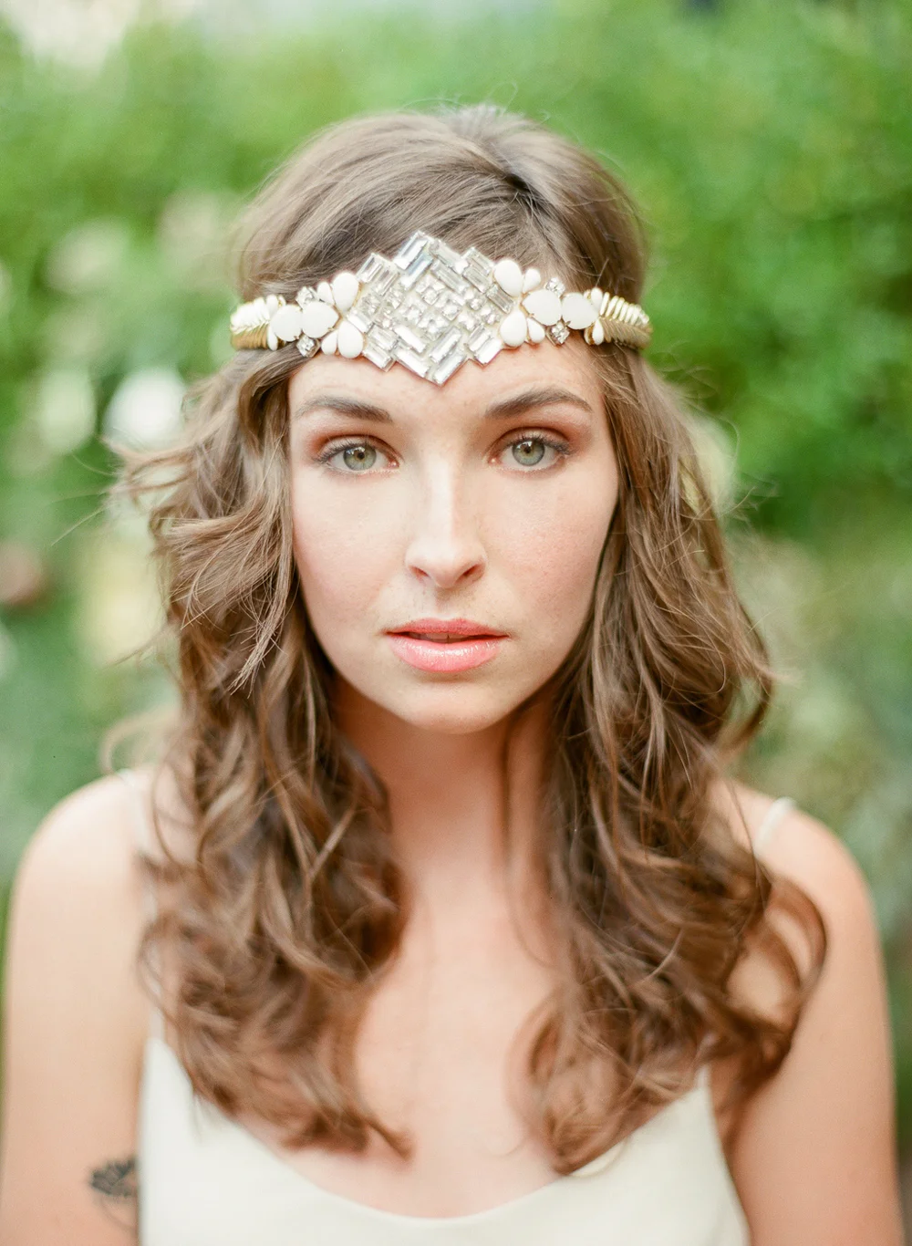 art deco headpiece crystal gold beading by hushed commmotion