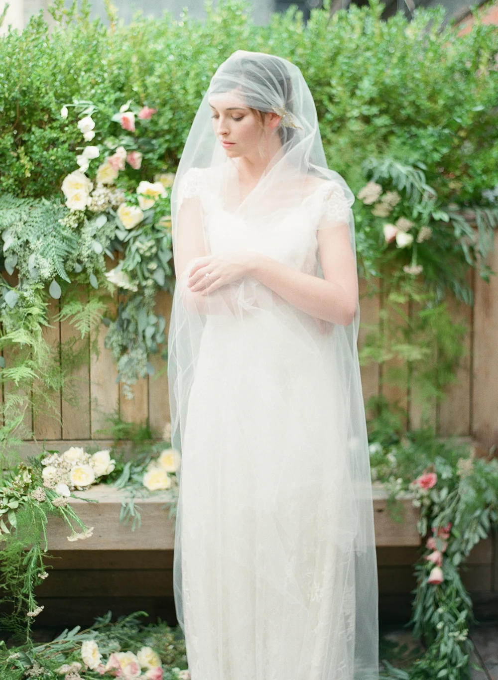 juliet cap tulle veil with gold vine flower crystal detail hushed commotion