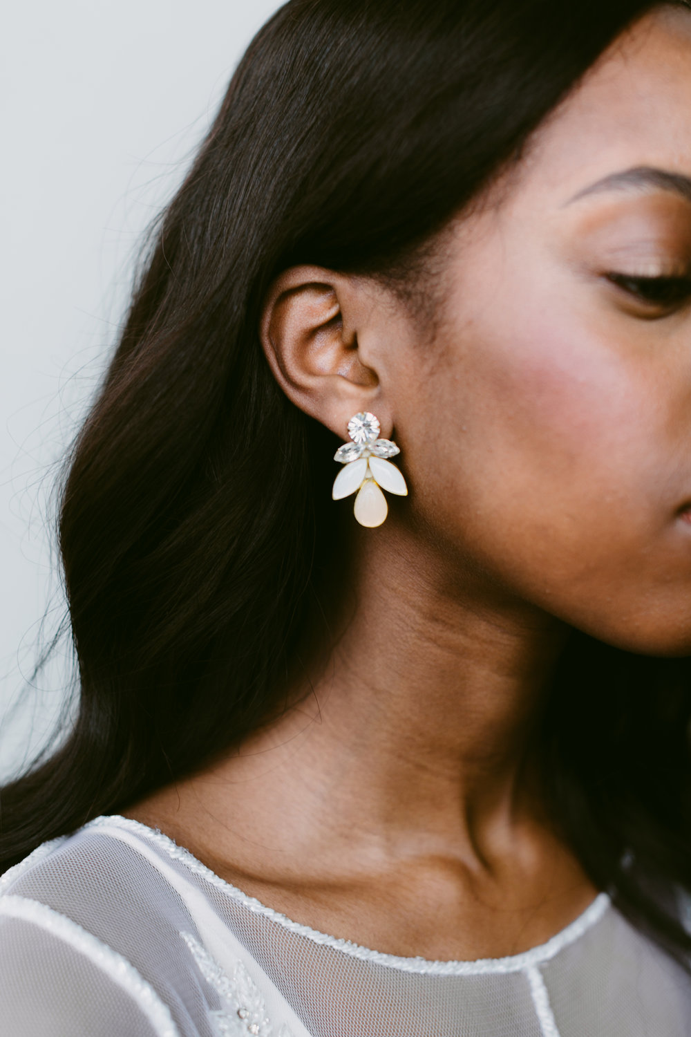Blushing beauty Mandy earrings are a sweet blush colored dream. A bit more of a statement and brides love them but if you are looking for the feeling of Mandy but in something a bit smaller - check out our Mandy Minis !