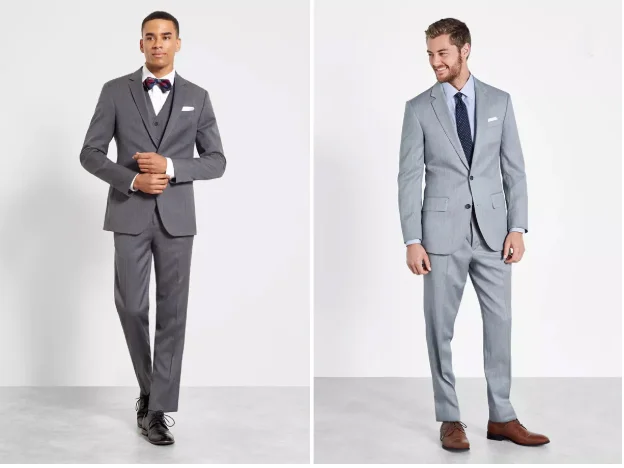 What to Rent (from left) : The Black Tux The Whitman Outfit , $215; The Thornhill Outfit , $175; both available at TheBlackTux.com