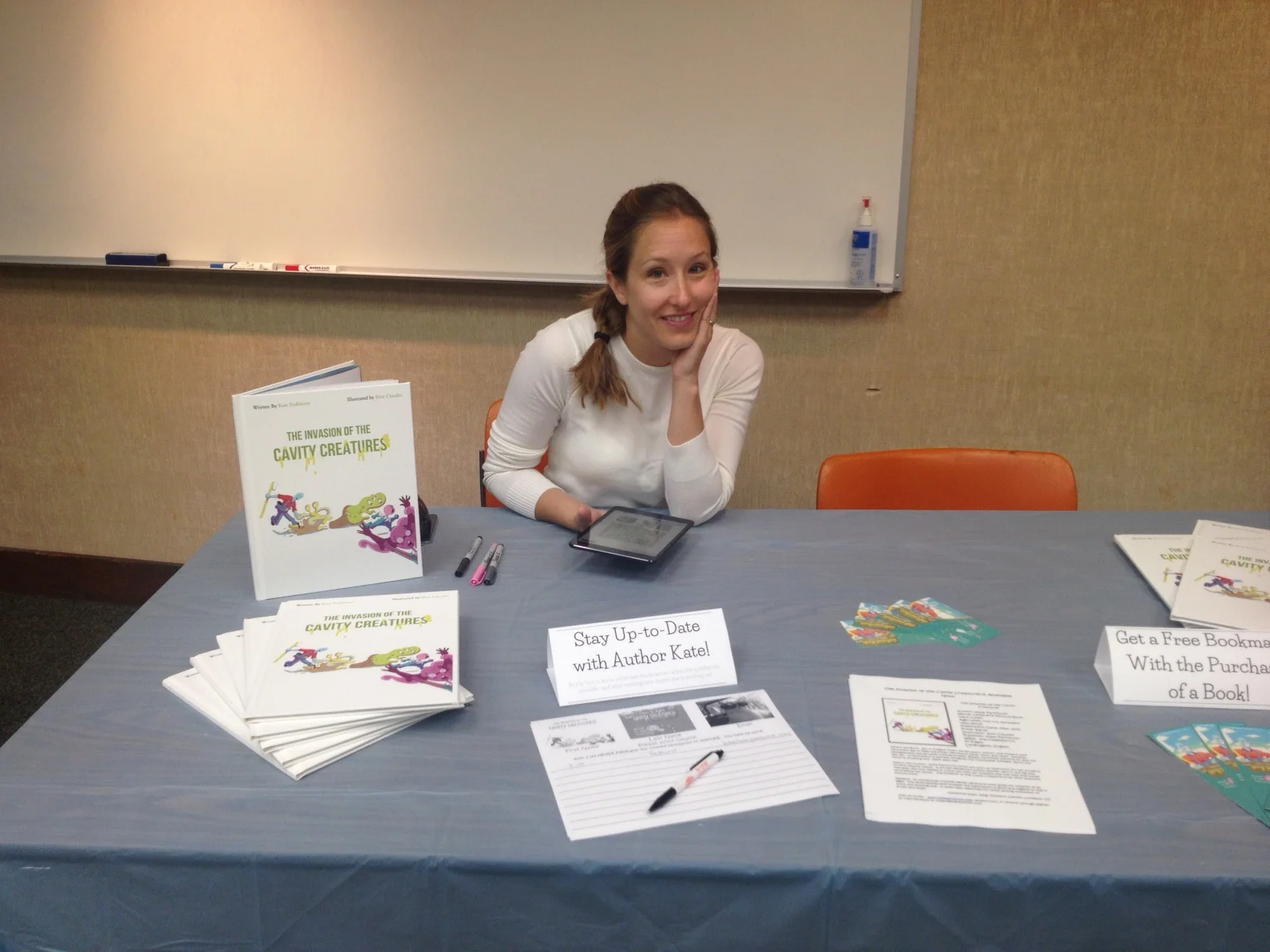 Here I sit at my very first author signing and reading of "The Invasion of the Cavity Creatures"! I was SO nervous that morning that a little bit I cried, hence the puffy eyes! 