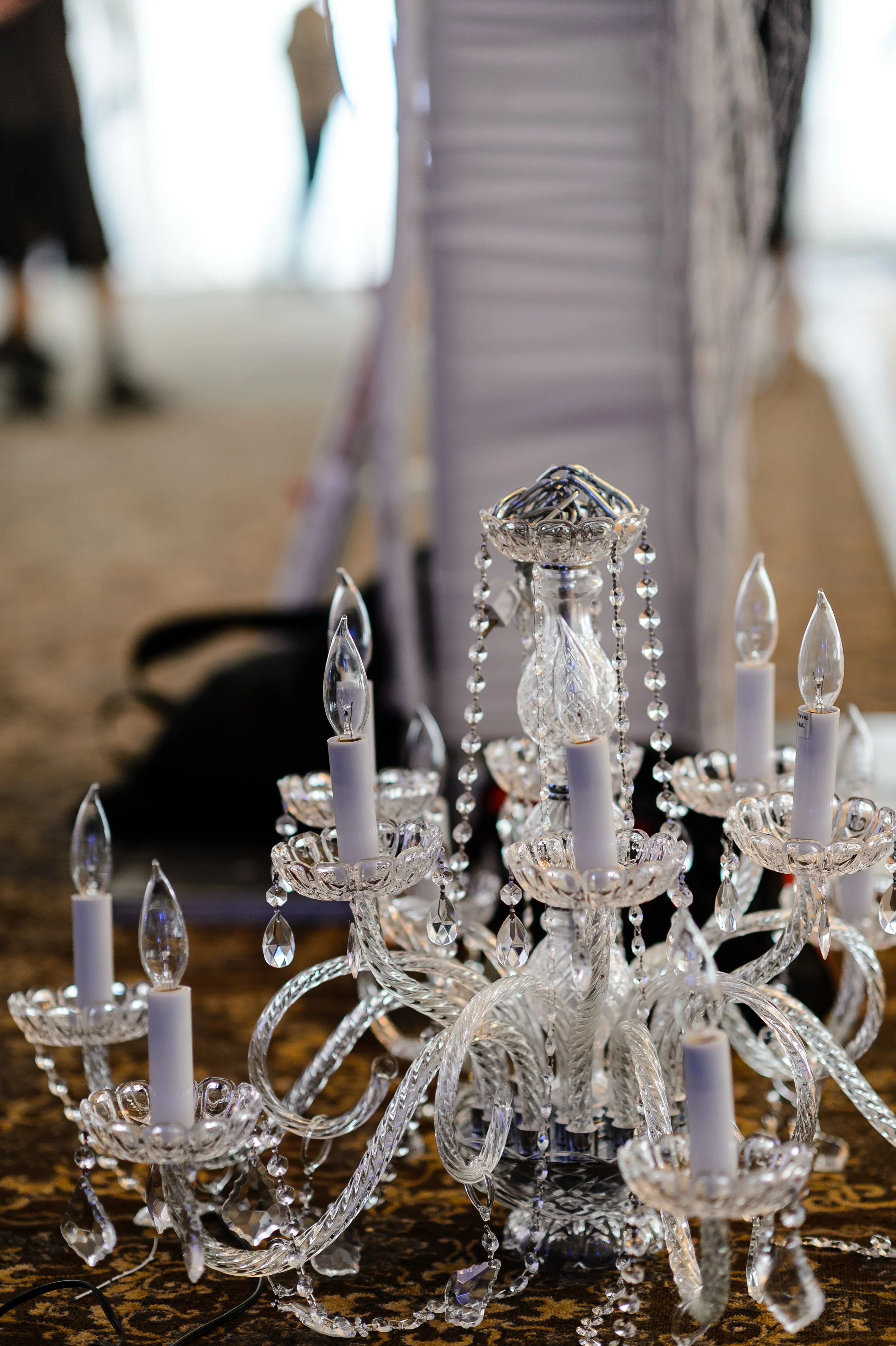 The chandelier pillars being created to surround the dance floor