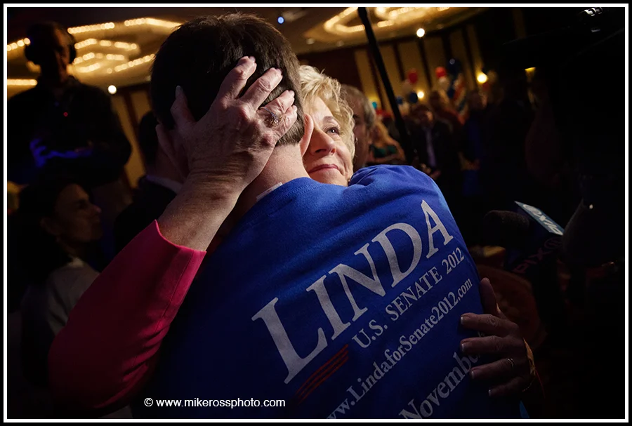Mike Ross Connecticut freelance - Republican candidate for U.S. Senate Linda McMahon hugs a supporter after her concession speech at the Hilton Hotel in Stamford, CT on Tuesday November, 6 2012. McMahon, a Republican who once ran World Wrestling Entertainment with blustery and better-known husband Vince McMahon, was beaten by Democrat Chris Murphy. She also lost in 2010 in a bid for the Senate. McMahon spent more than $100 million of her own wealth in the two race for retiring independent Sen. Joe Lieberman's seat.