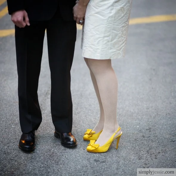 Yellow shoes on bride