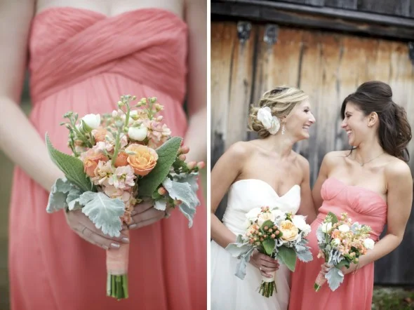 Coral Bridesmaid dresses in midwest wedding