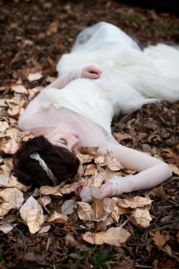 Bride on golden leaves