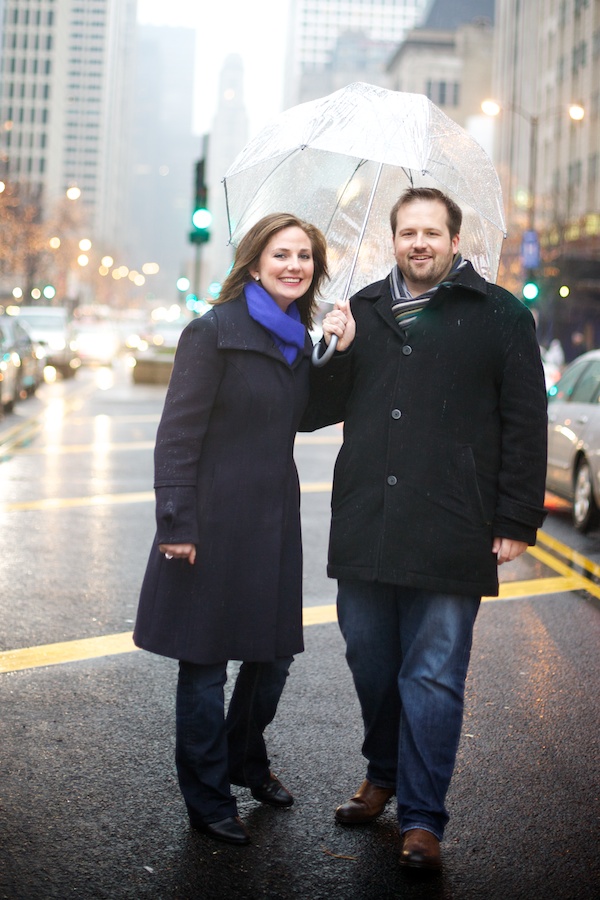 Engagement on Michigan Ave in Rain